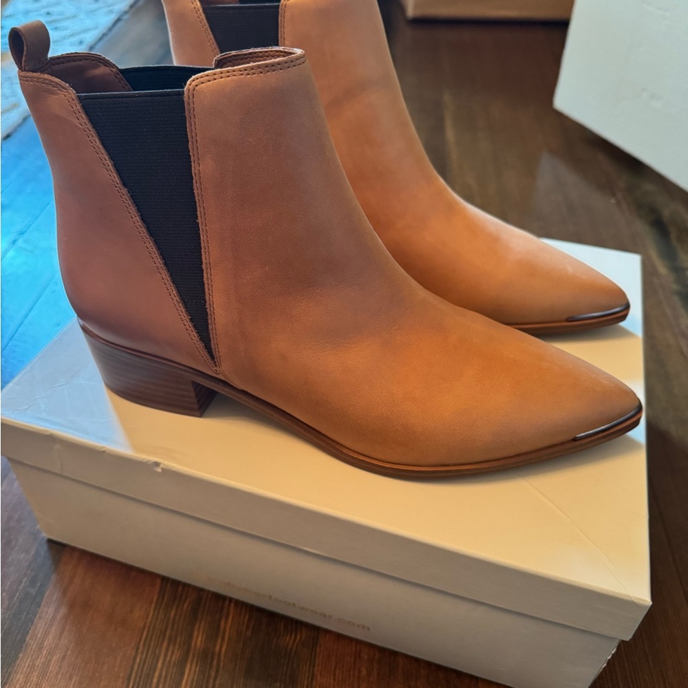Marc Fisher Tan Ankle Booties with Elastic Panels